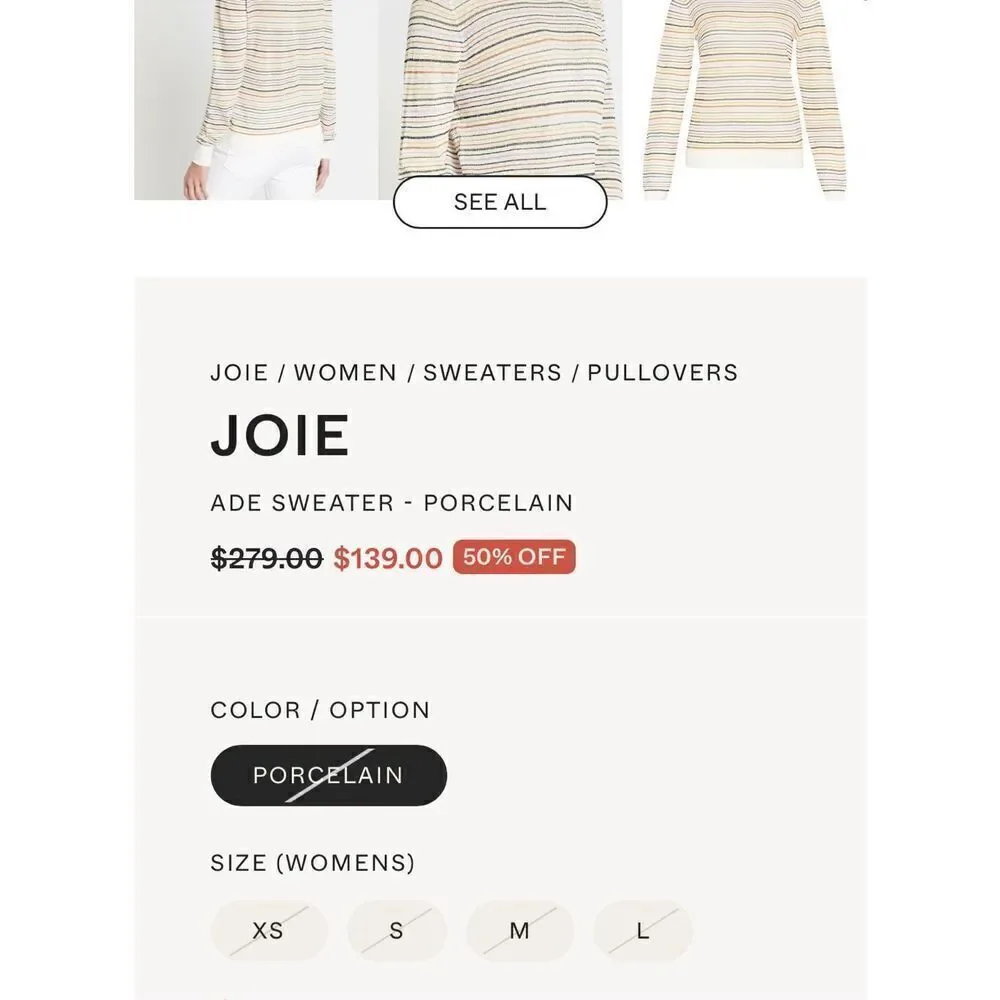 Joie‎ Ade Sweater Crewneck Porcelain Rainbow Striped Medium M Fuller House